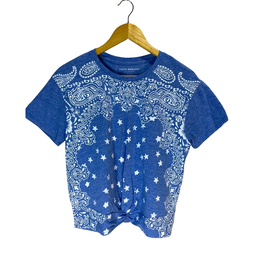 Lucky Brand Womens Blue Bandana Star Front Knot T-Shirt Medium Western Americana